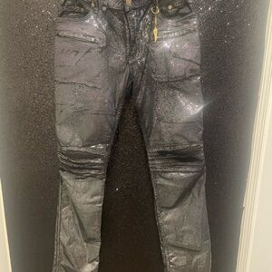 Robin's Jean Shimmering Black Skinny Jeans with Gold Details